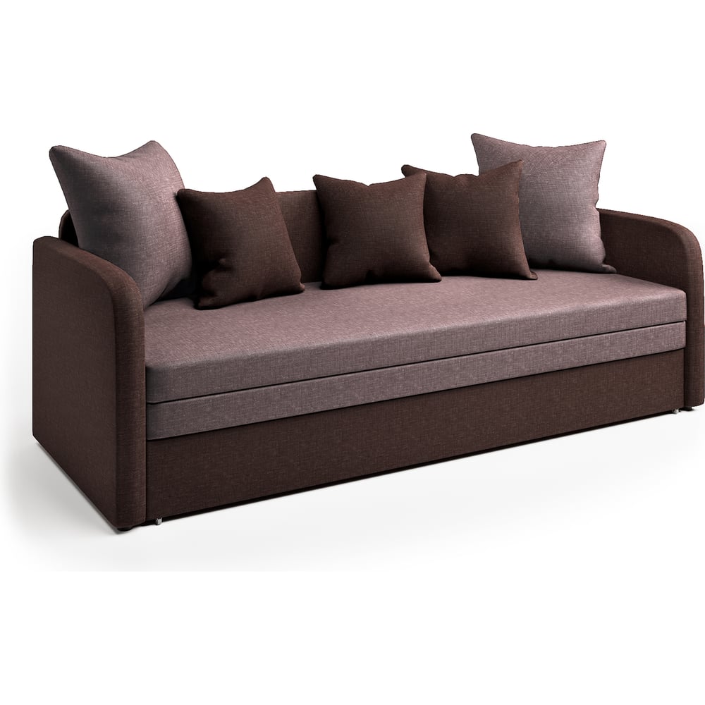 Изображение товара Современная софа Трио шоколад и латте с выкатным механизмом и ящиком