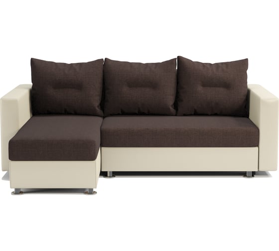 Изображение товара Угловой диван Шарм Ария левый, рогожка, шоколад и экокожа, бежевый 190422119