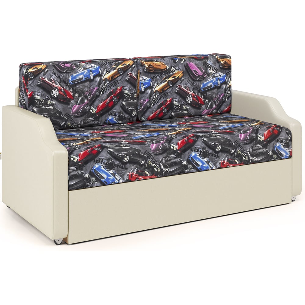 Изображение товара Кушетка Шарм Малыш Машинки и экокожа бежевый современный дизайн