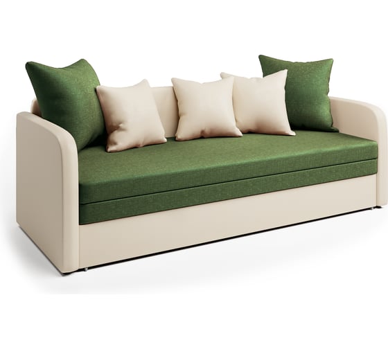 Изображение товара Софа Шарм Трио экокожа, бежевый и зеленая рогожка 1006014