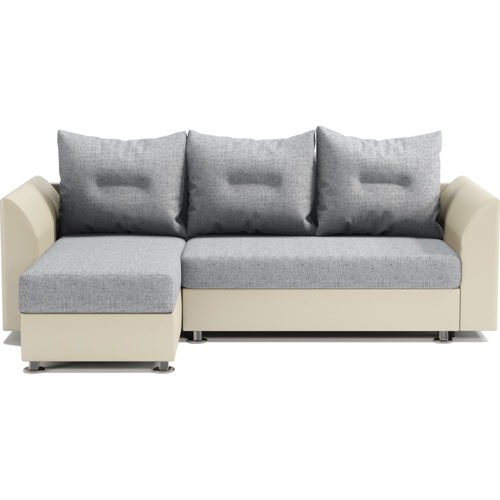 Изображение товара Угловой диван Шарм Ария Скала левый, экокожа, бежевый и серый шенилл