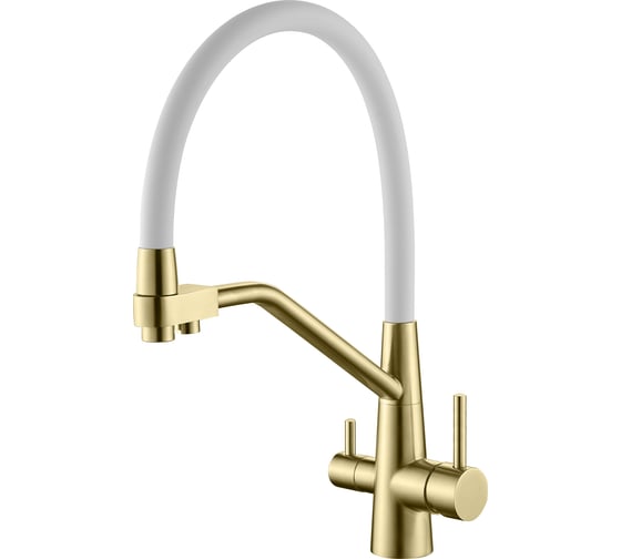 Изображение товара Смеситель для кухни SPLENKA со съемным изливом и подключением к фильтру, золотой сатин/белый S71.62.03