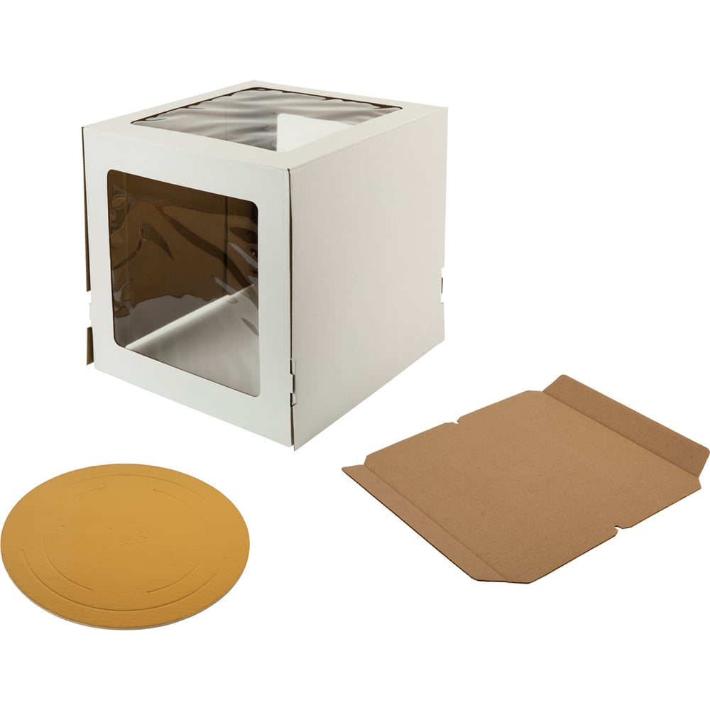 Изображение товара Кондитерская коробка для торта S-CHIEF с 3 окнами 26.5х26.5х29 см