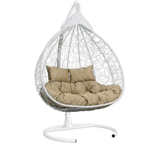 Изображение товара Подвесное двухместное кресло-кокон Лаура FISHT белое + белый каркас, подушка бежевая FIS 202