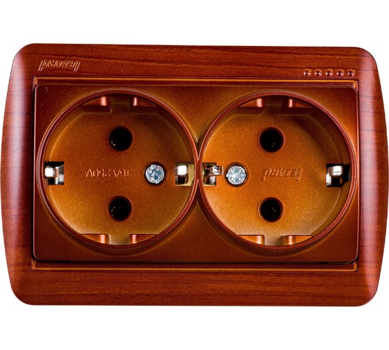 Изображение товара Двойная розетка Lezard DEMET с/з закрытый корпус махагон 711-0500-127