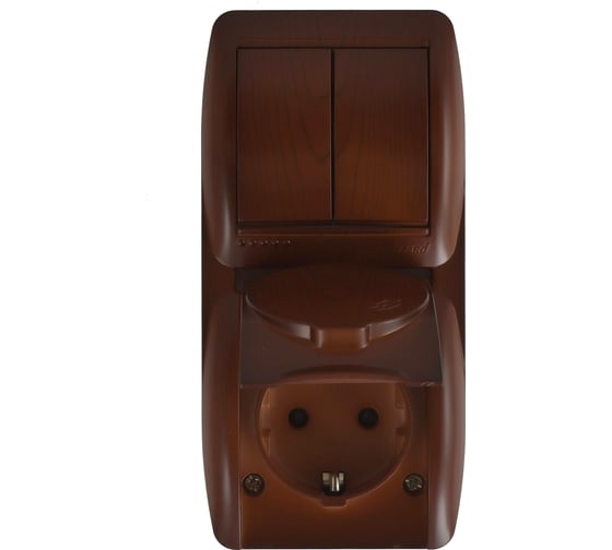 Изображение товара Выключатель Lezard NATA 2-х кл. и розетка с/з, с крышкой, вишня, вертикаль 710-0600-173