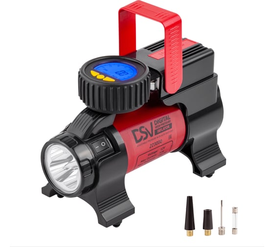 Изображение товара Компрессор DSV Smart с LED фонарем, 35 л/мин, 12 В, с большим цифр. манометром, сумка 223000