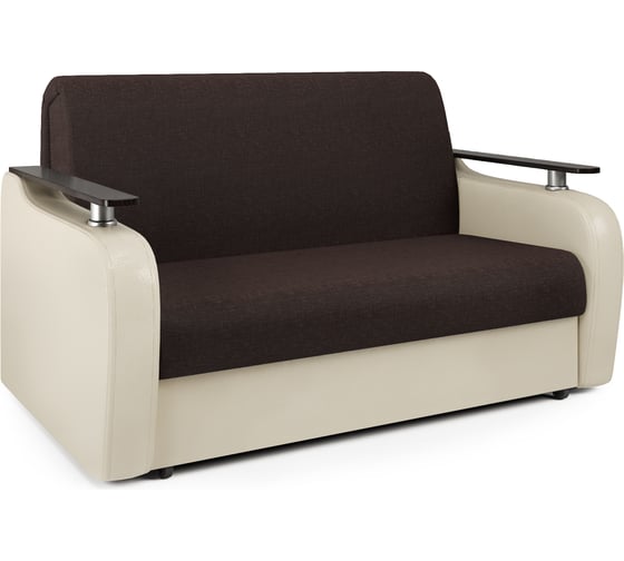 Изображение товара Диван аккордеон Шарм Гранд Д 140 рогожка шоколад и экокожа бежевый 33070419