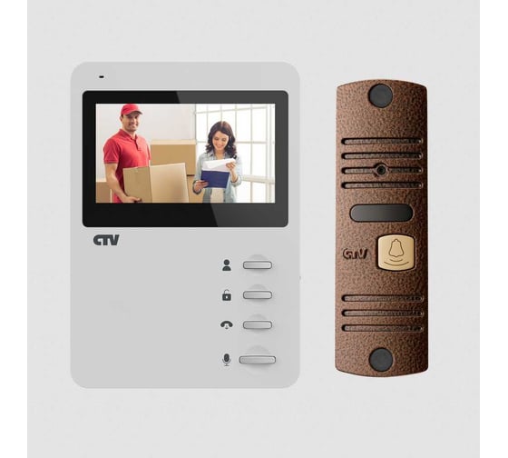 Изображение товара Комплект цветного видеодомофона CTV -DP1400N WBr ( вызывная панель -D10 NG и цветной монитор -M1400), монитор с экраном 4" белый 10-0001016