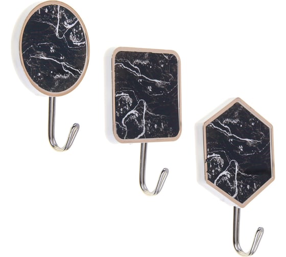 Изображение товара Крючки самоклеящиеся VETTA "Черный мрамор", 2 шт., пластик, металл 440-007