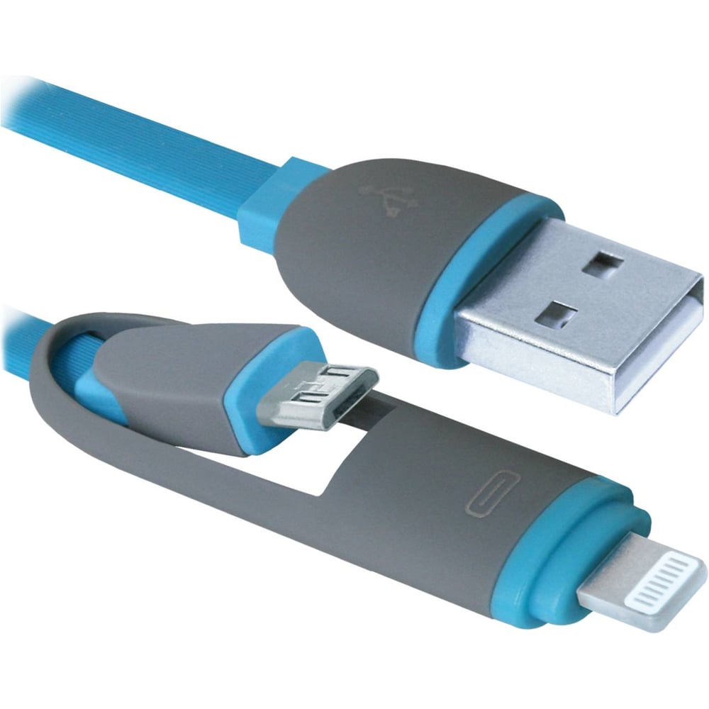 фото Usb-кабель defender usb10-03bp синий, microusb + lightning, 1м 87487