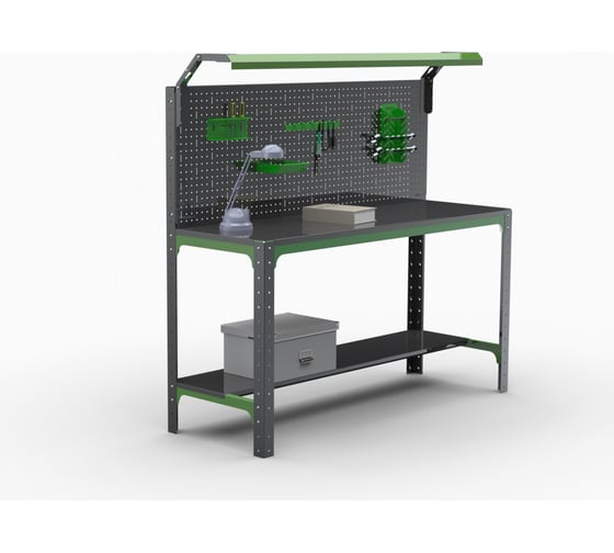 Изображение товара Стол металлический ООО Металекс серия KIT 750x1200x500 мм, одна полка + перфопанель с комплектом освещения 201117