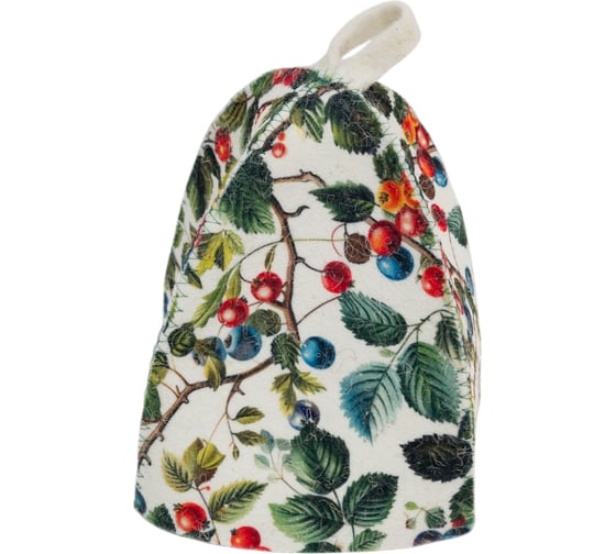 Изображение товара Шапка банная детская ГлавБаня с принтом Ягодки, войлок белый Б41021