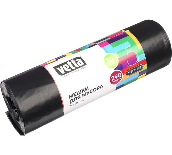Изображение товара Мешки для мусора прочные 240 л, 10 шт, ПВД, рулон VETTA 449-041