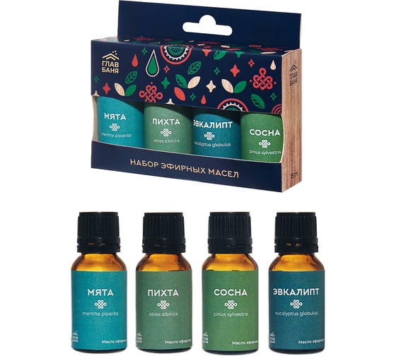 Изображение товара Набор масел эфирных ГлавБаня пихта, мята, сосна, эвкалипт, 4x15мл Б7001