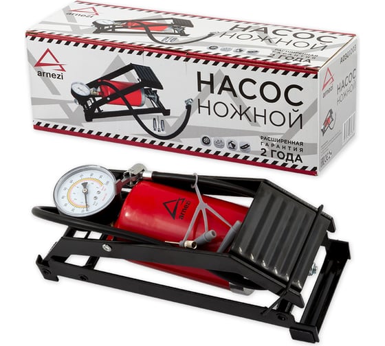 Изображение товара Ножной воздушный насос ARNEZI одноцилиндровый, 650 см3, с манометром и шлангом 0-10 Атм, 55 см A0301003