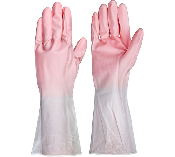 Изображение товара Перчатки хозяйственные, двухцветные VETTA ПВХ, 30 см, размер L 447-058