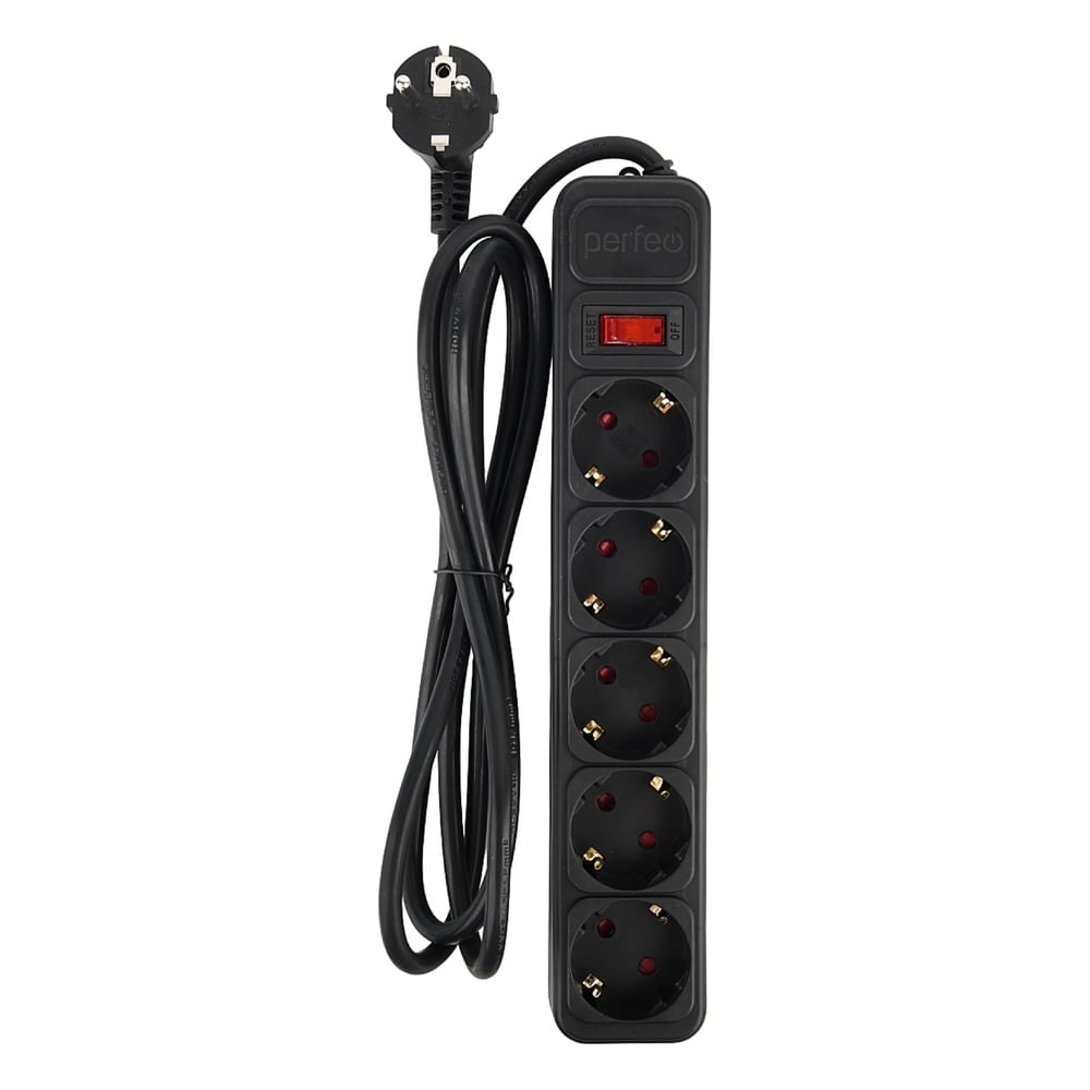 Изображение товара Сетевой фильтр Perfeo "REAL POWER", 5,0м, 5 розеток, черный. 30022740