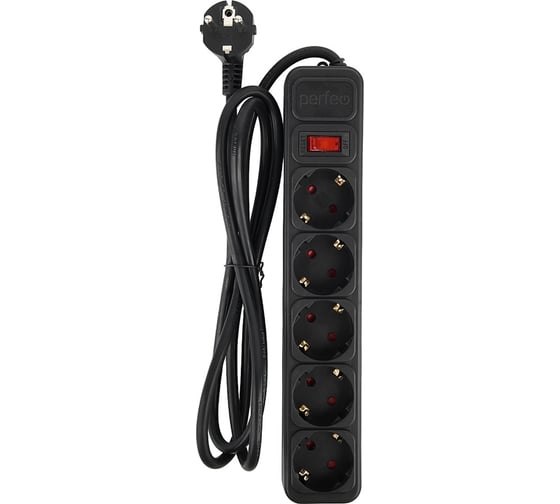 Изображение товара Сетевой фильтр Perfeo "REAL POWER", 1,8м, 5 розеток, черный. 30022736