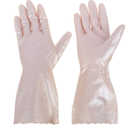Изображение товара Перчатки хозяйственные VETTA с напылением, размер M, цвет перламутр, ПВХ 447-002
