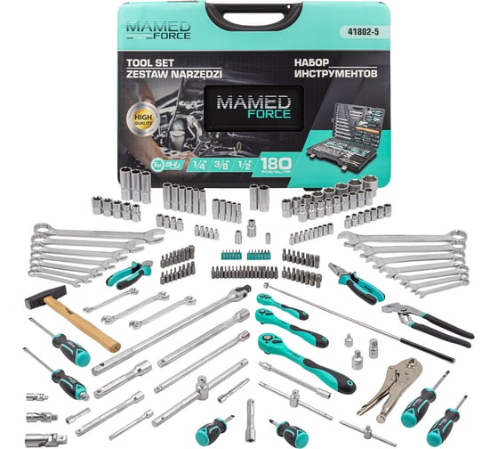 Изображение товара Набор инструментов MAMEDFORCE 180 предметов, 1/4", 3/8", 1/2" (6гр.) MF-41802-5(58098)