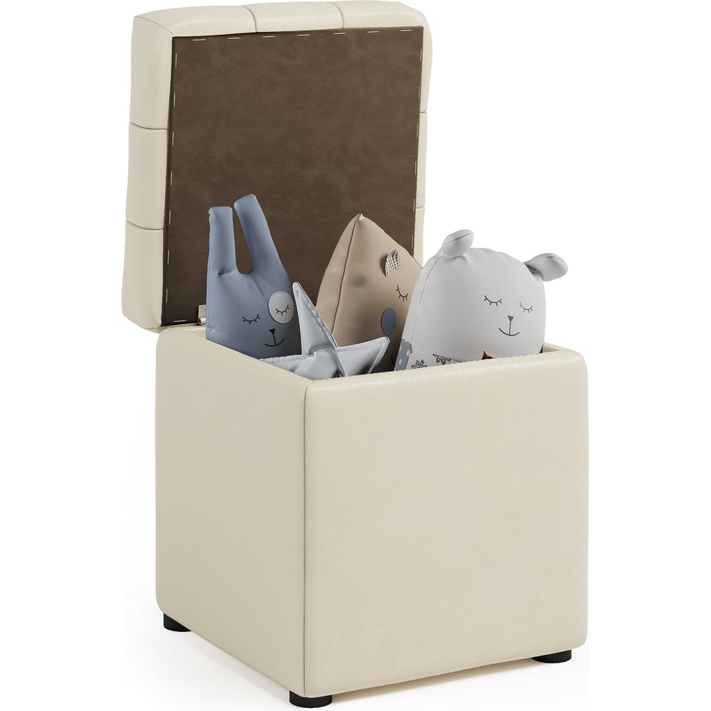 Изображение товара Пуф Шарм Квадро с ящиком, бежевая экокожа