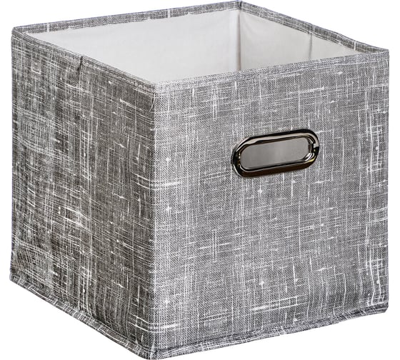 Изображение товара Стеллажный короб с вырубной ручкой VETTA лён, 25x25x25 см, полиэстер, серый 457-551