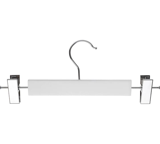 Изображение товара Деревянная вешалка для юбок и брюк VETTA с клипсами, 28 см, белая, хром 455-057