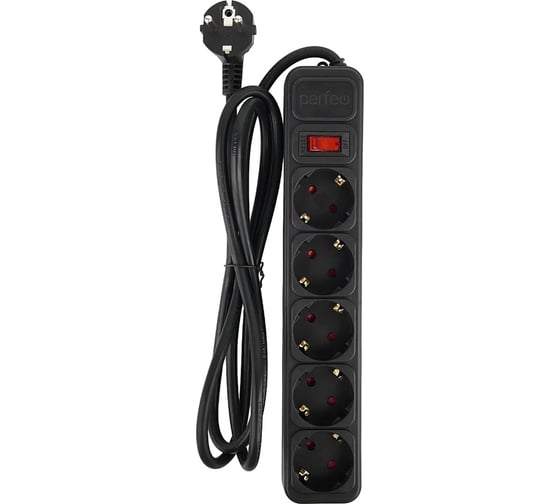 Изображение товара Сетевой фильтр Perfeo "REAL POWER", 3,0м, 5 розеток, черный. 30022738