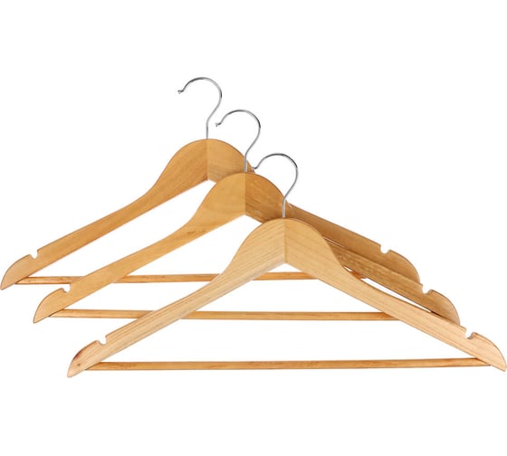 Изображение товара Набор деревянных вешалок VETTA 3 шт., 45 см, светлое дерево, хром 455-052