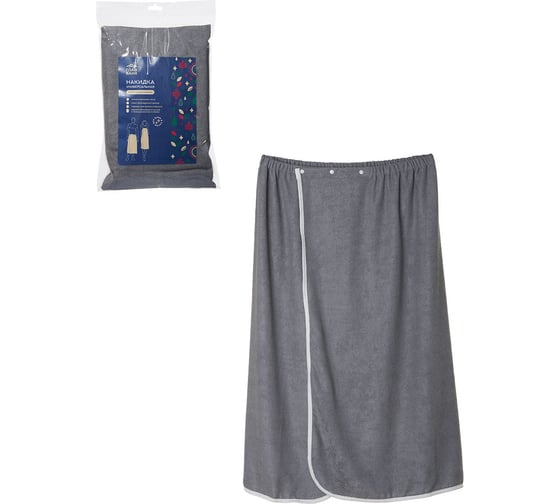 Изображение товара Полотенце для бани ГлавБаня "Парео-килт" универсальное, на кнопках, микрофибра, 150x85 см, серое Б2623