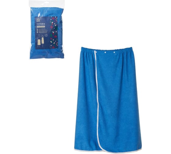 Изображение товара Полотенце для бани ГлавБаня "Парео-килт" универсальное, на кнопках, микрофибра, 150x85 см, синее Б2624