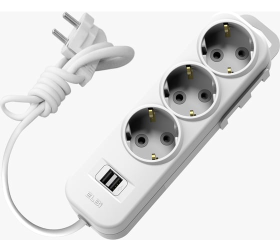 Изображение товара Удлинитель ELBI Myra с заземлением, 3 входа, с защитными шторками, USB, 3м, 3x1 527-040203-311