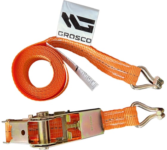 Изображение товара Комплект ремней стяжных с крюками Grosco 7 т (14 т), 20 м, 75 мм, 2 шт, для крепления груза, с храповым механизмом RST07020C2