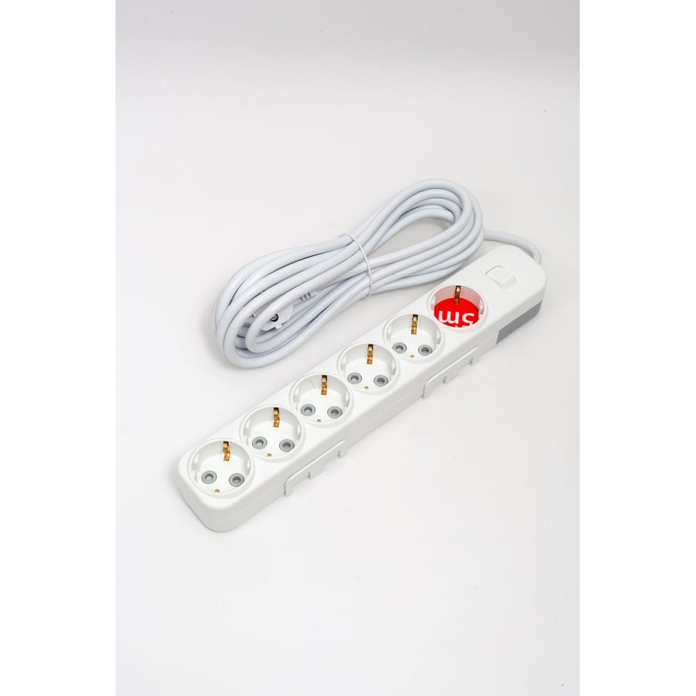 Изображение товара Удлинитель ELBI Myra с 6 розетками заземлением и выключателем 5м