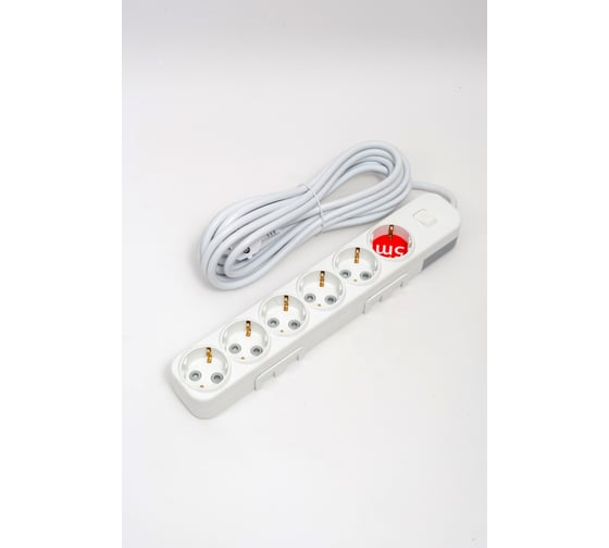 Изображение товара Удлинитель ELBI Myra с заземлением, 6 входов, с защитными шторками, с выключателем, 5м, 3x1 527-010205-612
