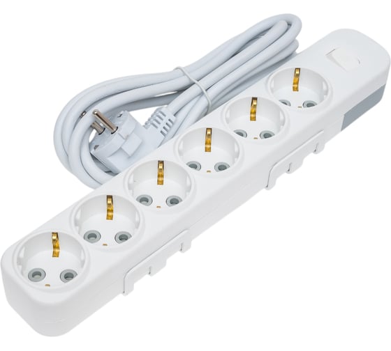 Изображение товара Удлинитель ELBI Myra с заземлением, 6 входов, с защитными шторками, с выключателем, 3м, 3x1,5 527-010203-622