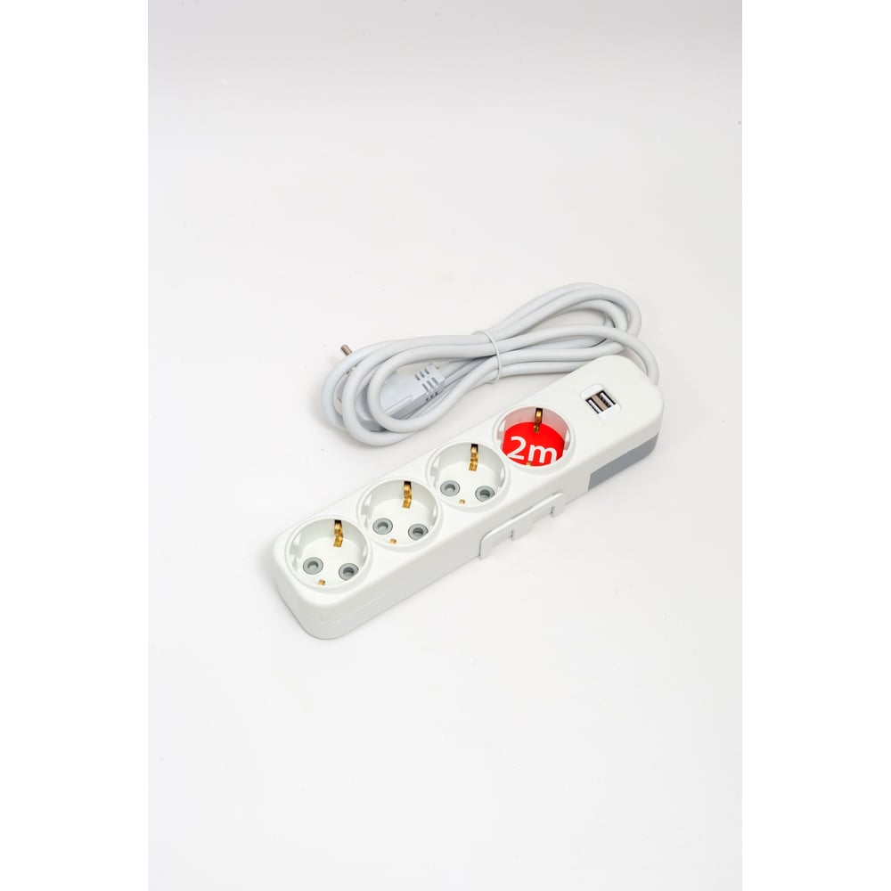Изображение товара Удлинитель ELBI Myra с заземлением, 4 розетки, USB, 2 м, 3х1,5 мм²