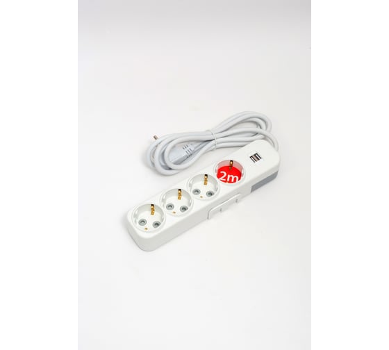 Изображение товара Удлинитель ELBI Myra с заземлением, 4 входа, с защитными шторками, USB, 2м, 3x1,5 527-040202-421