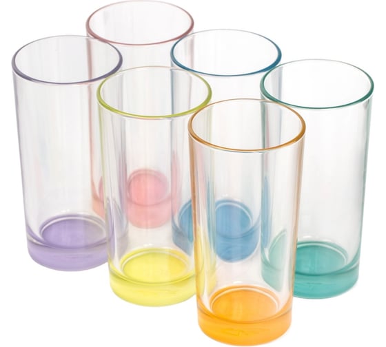 Изображение товара Набор стаканов ООО "ОСЗ" ГЛАДКИЙ ЛАК МИКС НЬЮ 280мл высокий, 6шт 03C1018LMN-ECOM