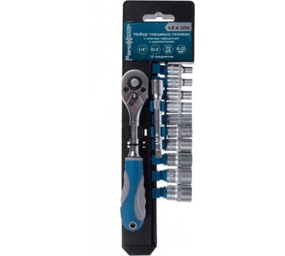 Изображение товара Набор торцевых головок РемоКолор 1/4, CrV,4 - 13 мм, 12 пр., 43-4-100