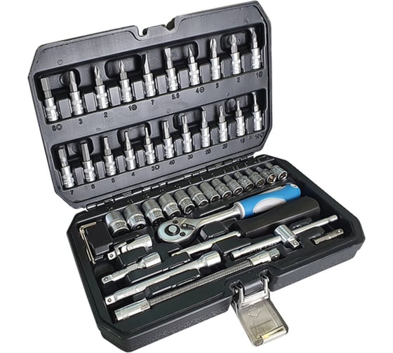 Изображение товара Набор слесарно-монтажного инструмента РемоКолор Cr-V, 1/4, 46 предм., 43-4-146