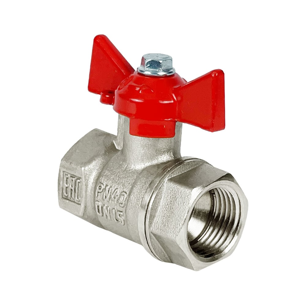 Кран шаровой Valfex N/P59 бирка для воды, 1 1/4" ВР/ВР, ручка бабочка, латунный никелированный, 11Б27фт1М VF.217.NB1.114.N/P59.Bir