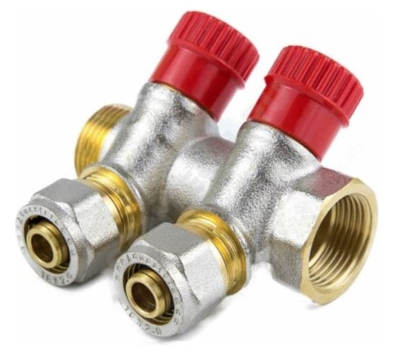 Изображение товара Коллектор Aquasfera латунь, обжимной регулирующий клапан, красный, 3/4", 4 выхода, Дн 16, 35 мм 7018-03 027-9013