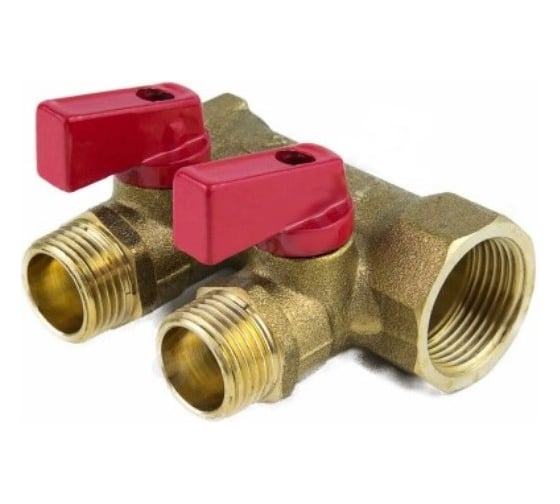 Изображение товара Коллектор Aquasfera латунь, шаровой кран, красный, 3/4", 2 выхода, 1/2", 35 мм 9026-01 027-8993