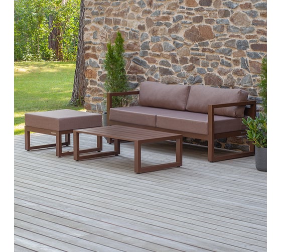 Изображение товара Набор садовой мебели GreenWeen CAPRI цвет коричневый, 3 предмета: диван, столик, пуф GW-AL-CAPRI-BROWN-S3C