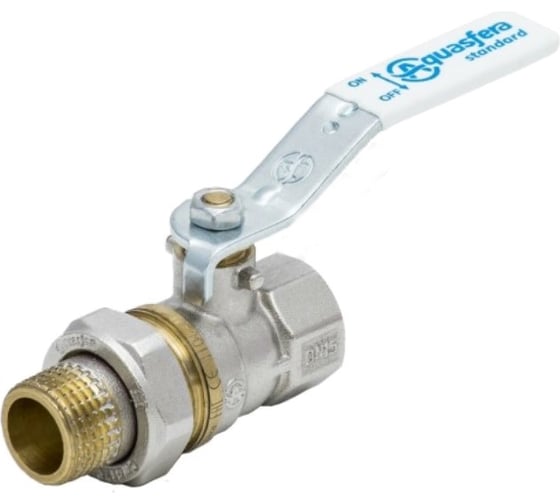 Изображение товара Шаровой кран Aquasfera латунь, никель, американка, полнопроходной, рычажный, Standard Ду20 Ру30 м 1106-02 107-5158