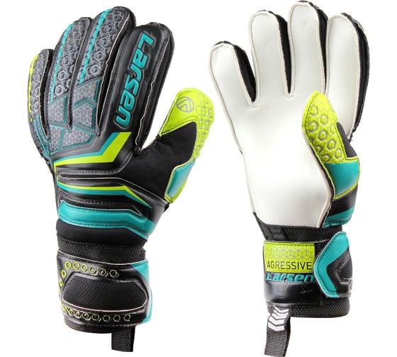Изображение товара Перчатки вратарские Larsen Agressive черный/голубой/лайм, р. 9 4690222179026