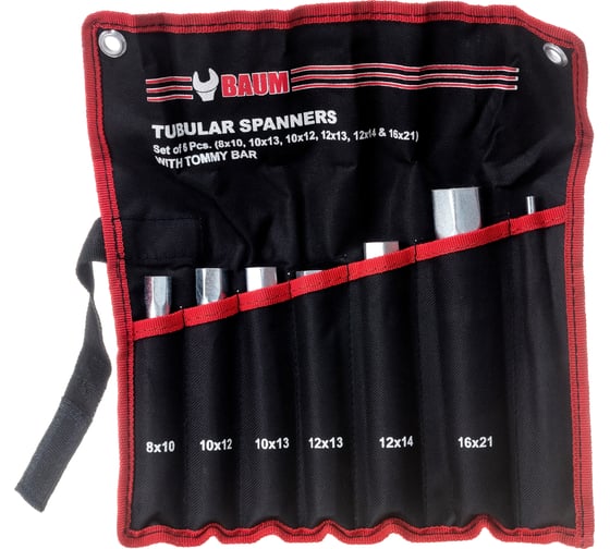 Изображение товара Набор трубчатых ключей BAUM 6 предметов, 8х10-16х21, свертка 233-6M