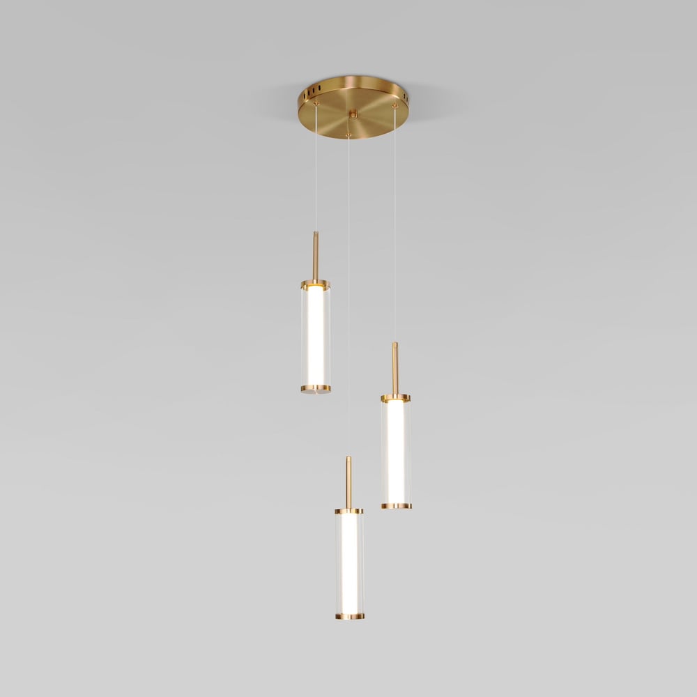 Изображение товара Подвесной светодиодный светильник Eurosvet Stark в стиле арт-деко 3 плафона латунь